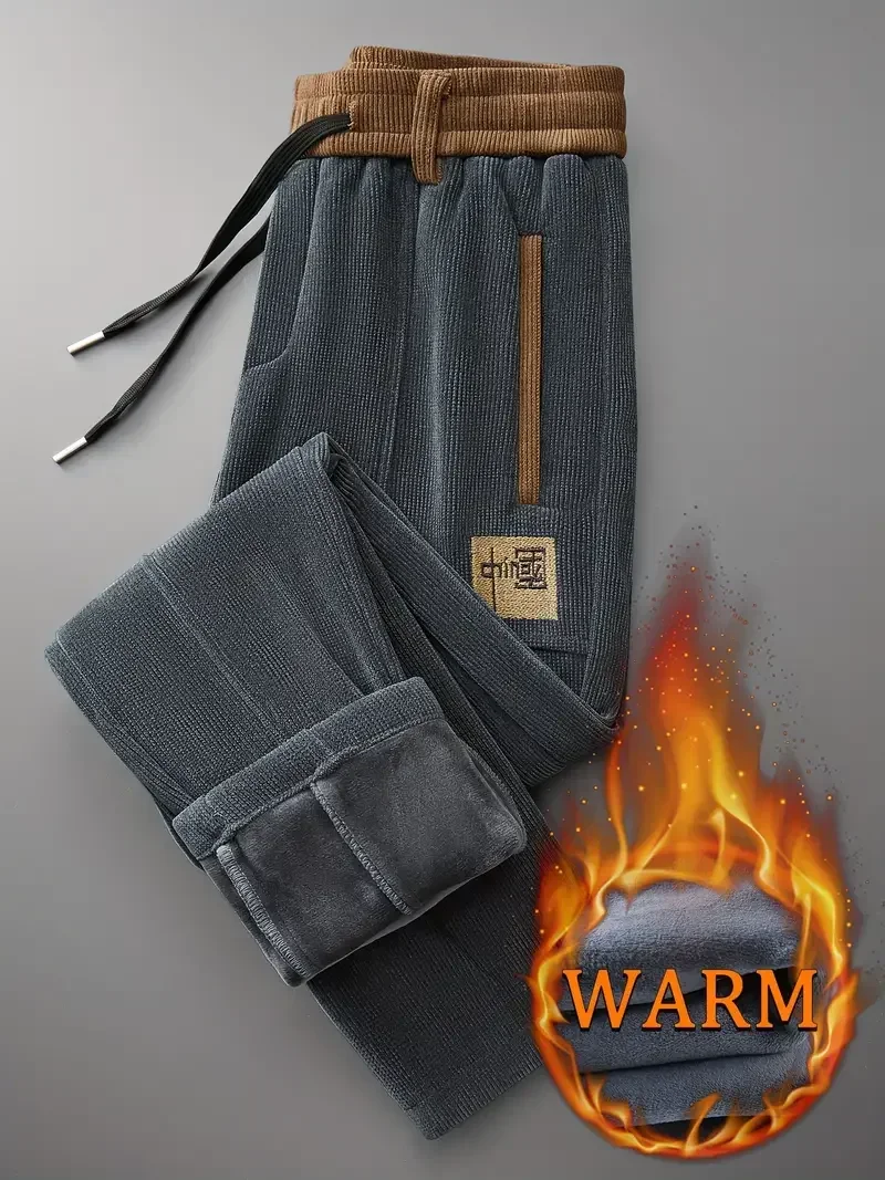 

Winter Thickened Fleece Men's Pants Warm Casual Embroidery Letter Fleece Liner Thick Trousers Outdoor Thermal Warm Sweatpants