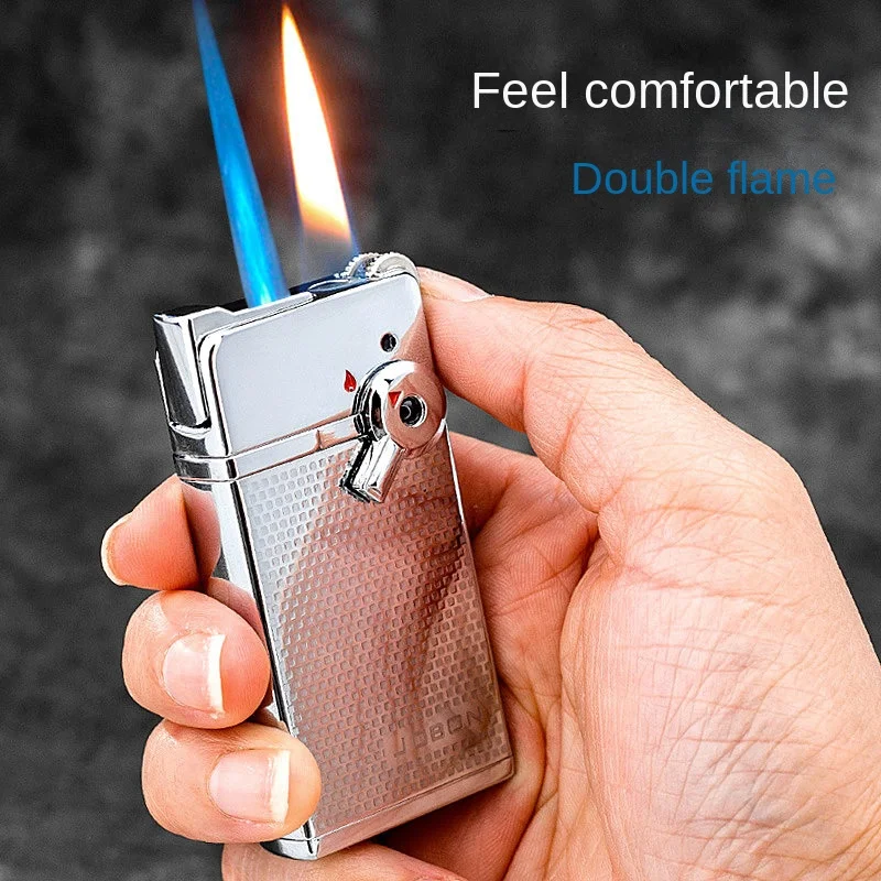 New  Jobon Double Flame Deformation Wheel Lighter Metal Blue Flame Cigar Inflatable Windproof Lighter Smoking Men Exquisite Gift