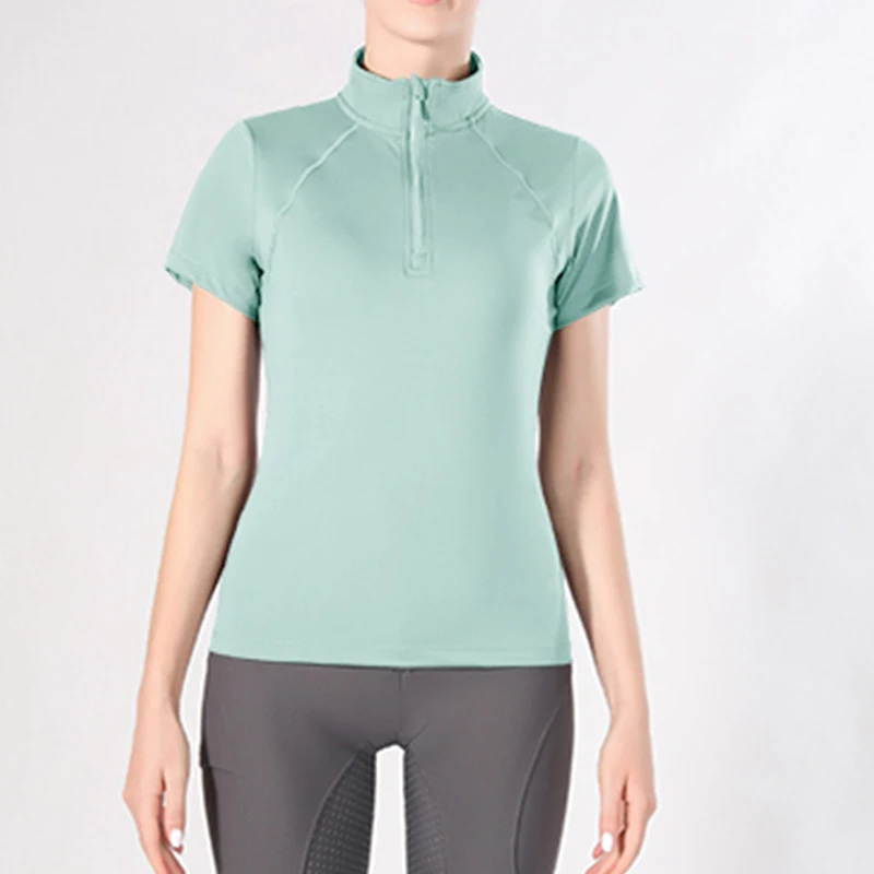 MXLLINA Short Sleeve Equestrian Shirt Women Zipper Horse Riding T-Shirt Sport Breathable T-Shirt Female Equestrian Tops