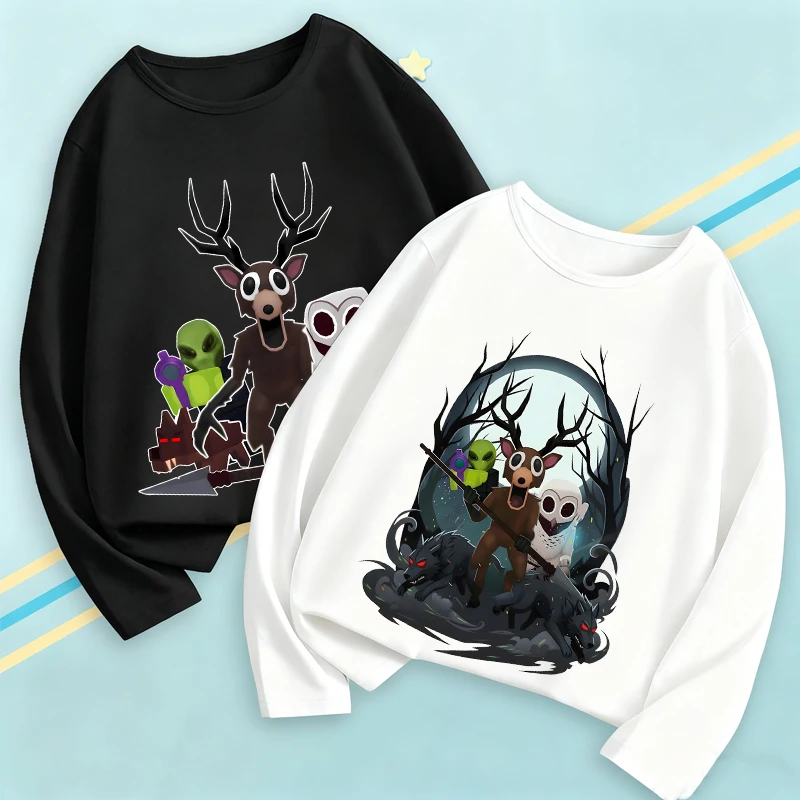 

99 Nights in The Forest Children's Long Sleeve T-shirt Loose Comfortable Top Winter Anime Printed Windproof Warm Clothes Gift