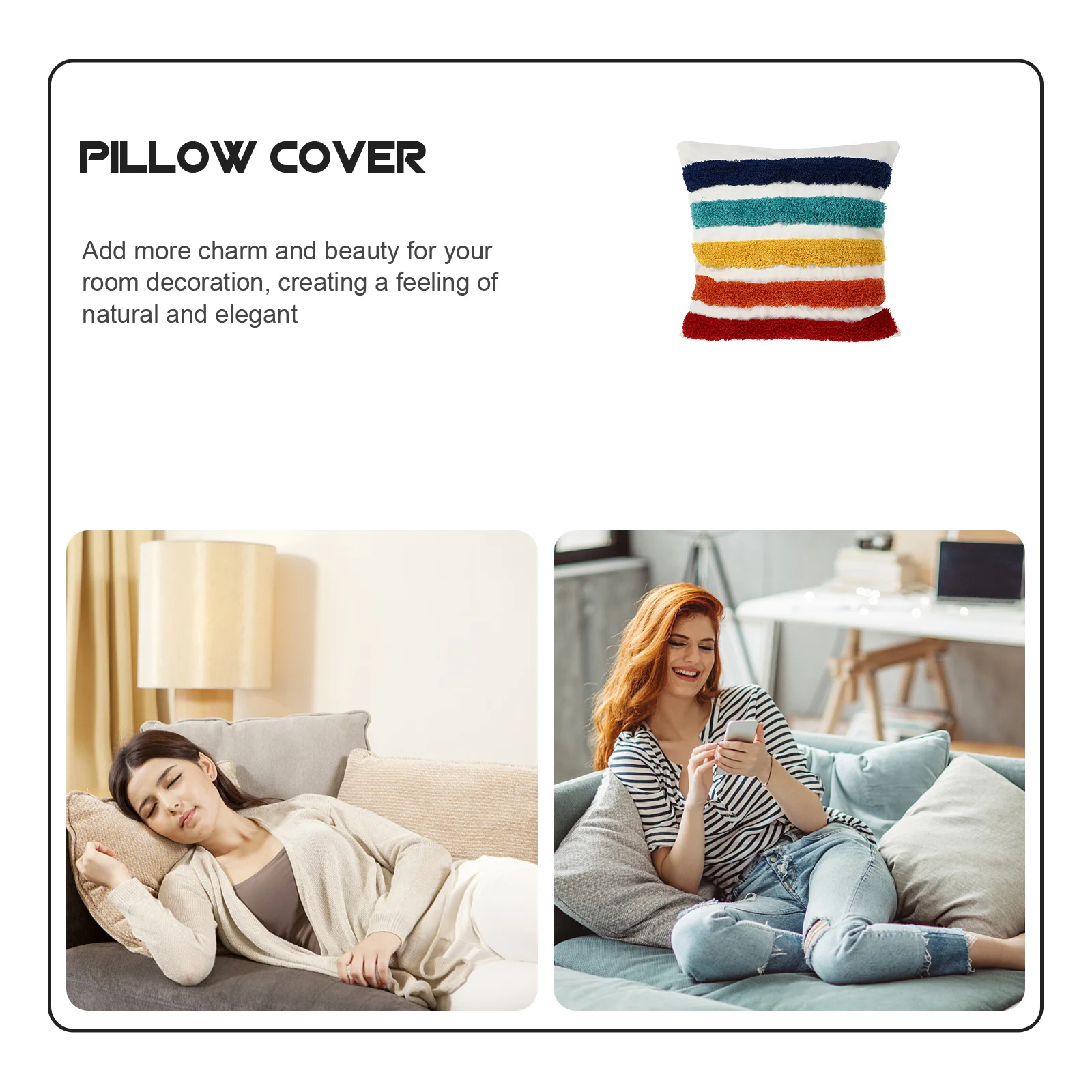 

Rainbow Embroidery Decorative Pillowcase Canvas Cushion Cover for Bedroom Sofa Car Office Throw Pillow Case Square Pillowcase