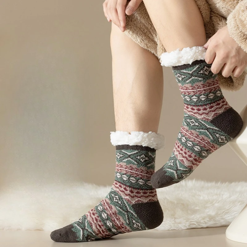 1/6 pairs Ethnic Fashionable Versatile Men's Socks Winter New Thickened Warm comfortable Mid tube Anti cold Floor Socks