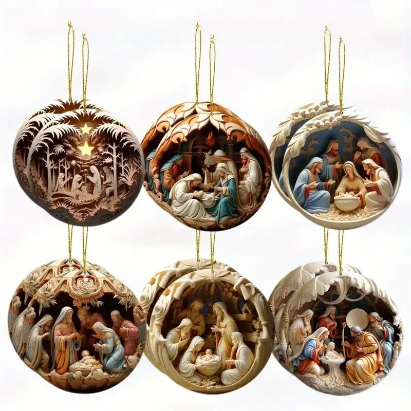 Christmas Jesus Birth Car Pendant Acrylic Stereoscopic Vision Jesus Birth Prayer Pendant Car Interior Accessories Cars Decor