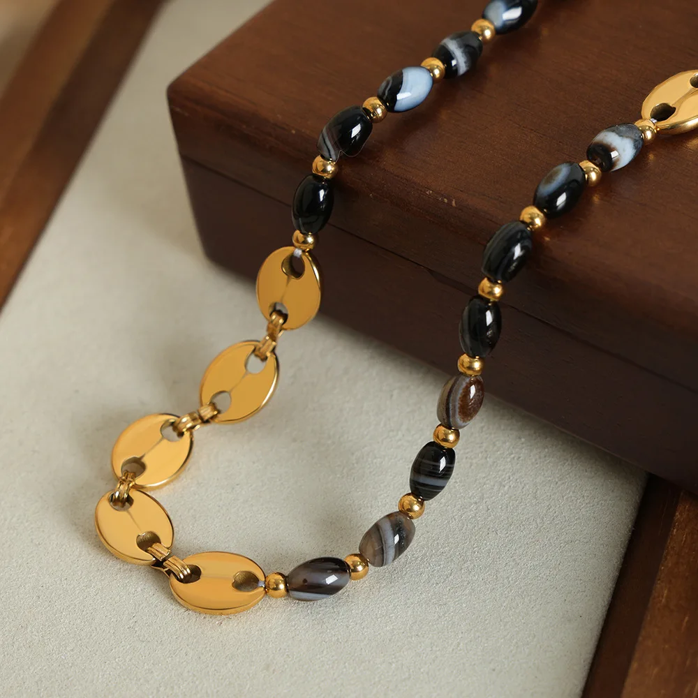 Agate Mix Natural Stone Beads Necaklace For Women 18k Gold Plated Stainless Steel Women's Necklaces Choker