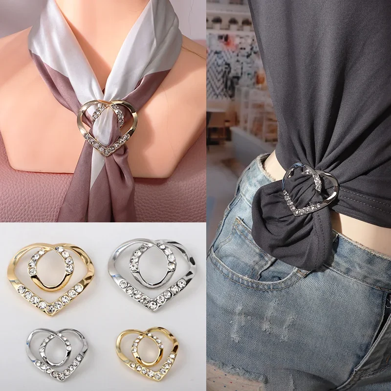 Trendy Round Heart Brooches Pearl Strap Charm Scarf Ring Clip Women Fixed Buckle Safety Pin Brooch Knotted Corner Button Jewelry