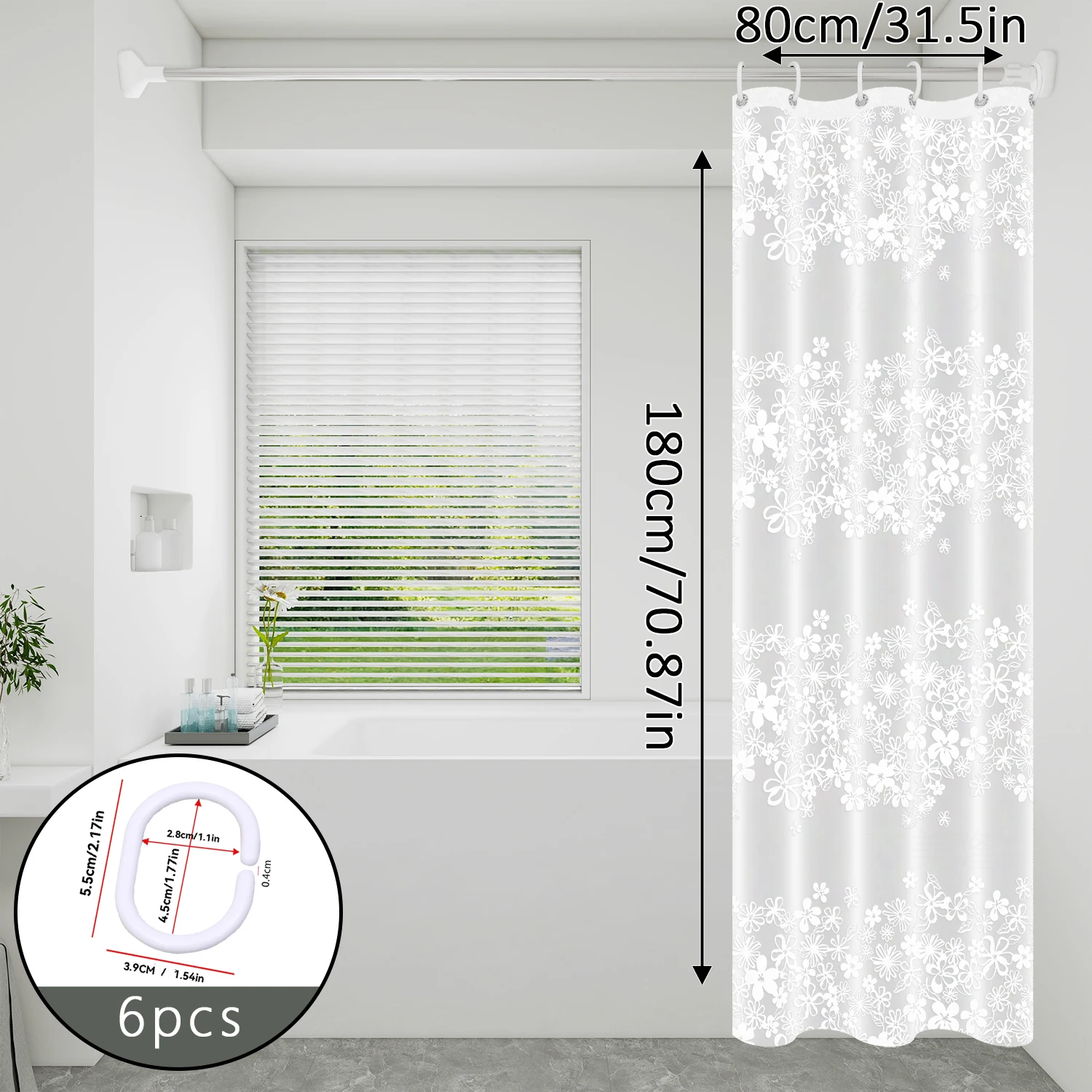 1pc Dreamy White Romantic Floral Shower Curtain blooming blossom bath accessory