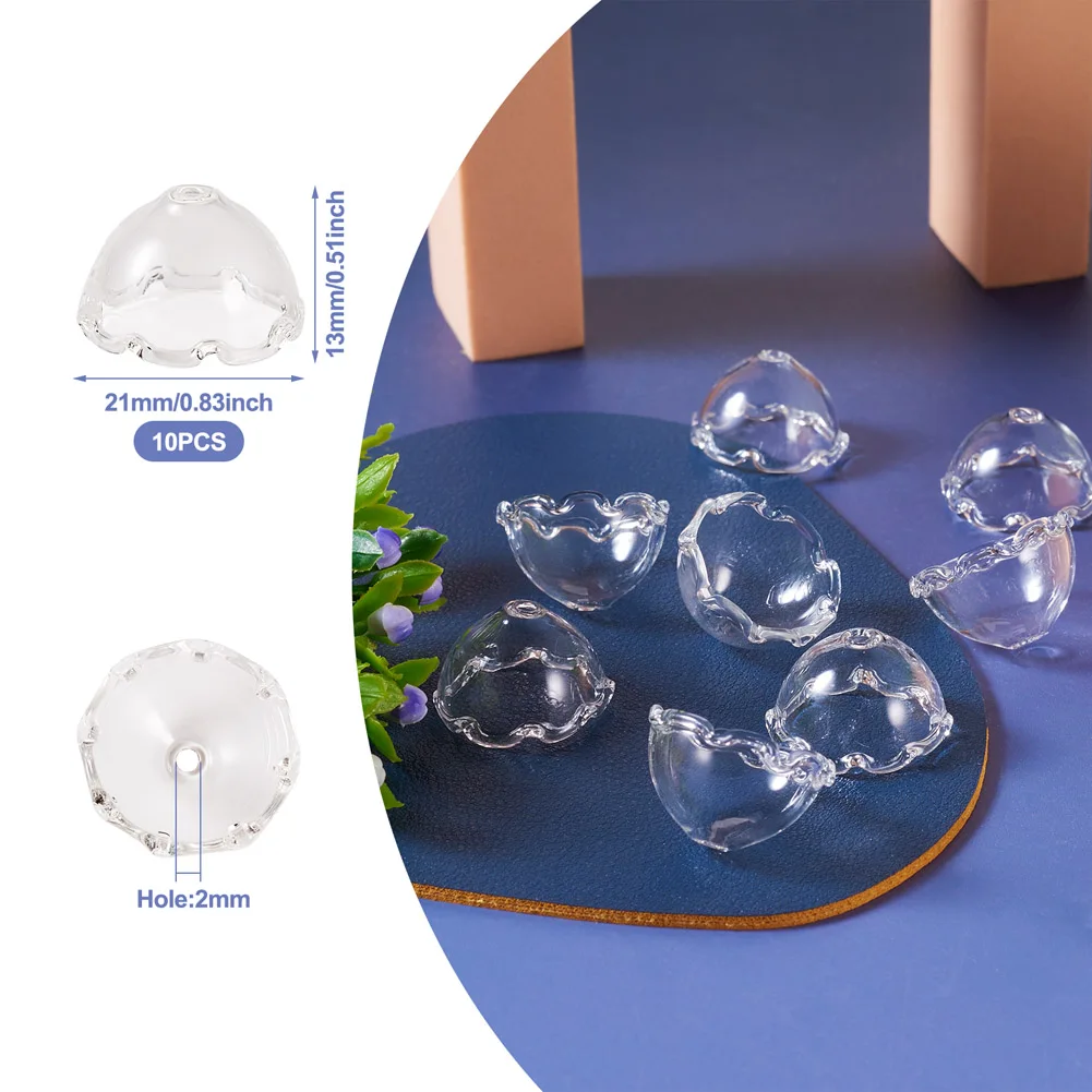 10Pcs Clear Multi-Petal Flower Bead End Caps Glass Bead Cone for DIY Jewelry Dangle Earrings Pendant Wind Chimes Making