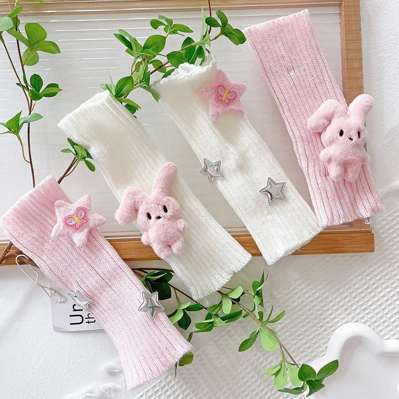 Kawaii Kinder koreanische süße 27cm Beinlinge Kinder niedlich gestrickte warme Fuß abdeckung für Mädchen elastische Schlauchs ocken y2k Handschuhe