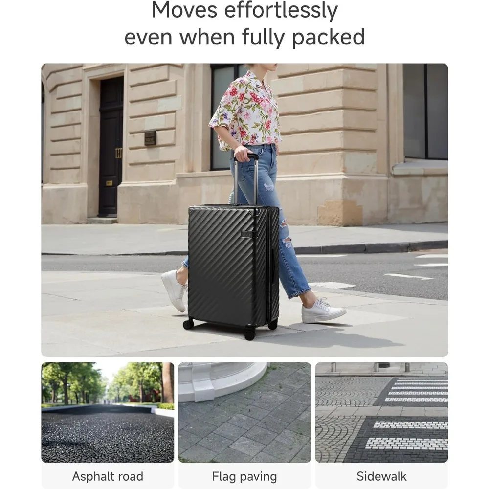 Conjunto de mala de casca dura expansível com rodas giratórias, bagagem de 3 peças, acessórios de viagem metálicos a carvão