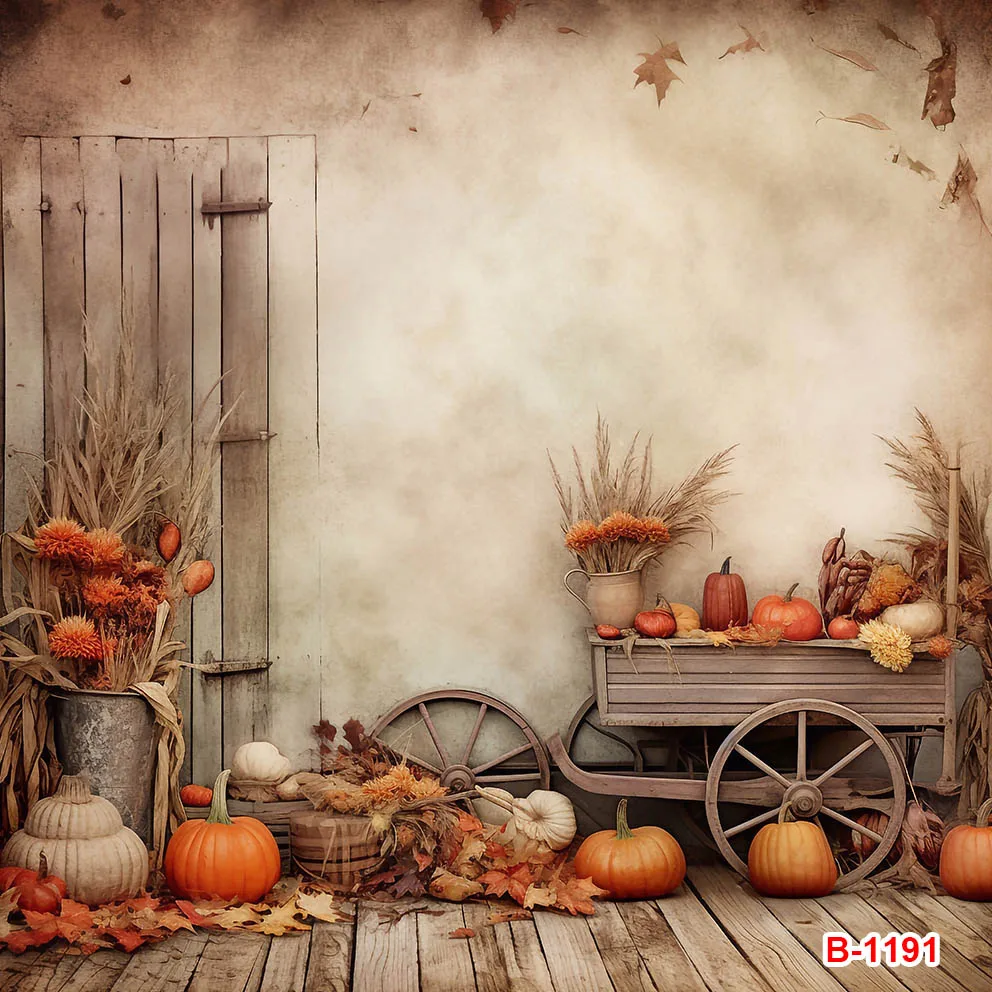 Autumn Backdrops Fall Pumpkins Bumper Harvest Maple Leaves Farm Barn Haystack Baby Portrait Photo Background Photography Props