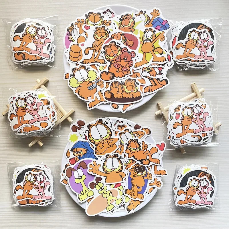 50pcs Cartoons Garfield Sticker Reusable Cute Cat Stickers Scrapbook Laptop Phone Guitar Animal Decal Stickers