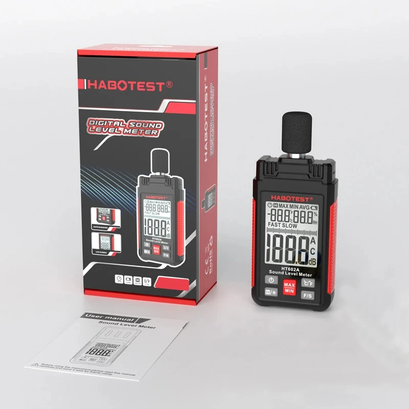 HABOTEST HT602 Digital Sound Level Meter Decibel Monitoring Tester 30-130dB Noise Meter Portable Noise Volume Measuring Gauge