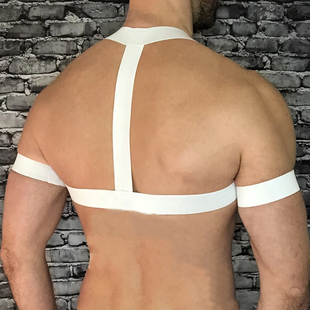 Men Gay Body Chest Harness Halter Neck Elastic Sexy Bondage Top Lingerie with Armband Shoulder Straps Sissy Gay Club Costume