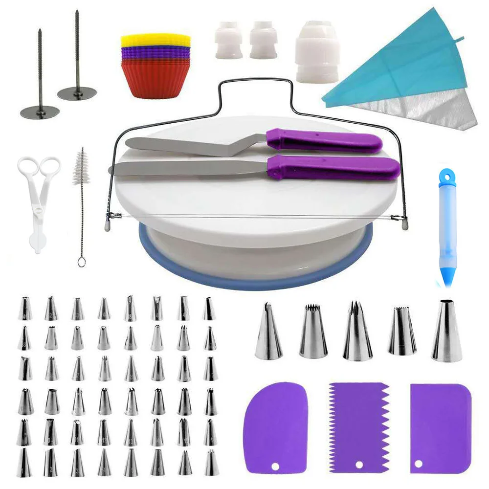 

106Pcs Cake Decorating Tools Kit Pastry Turntable Kit Piping Nozzle Piping Bag Set Rotating Stand Baking Tools Accessories Bak