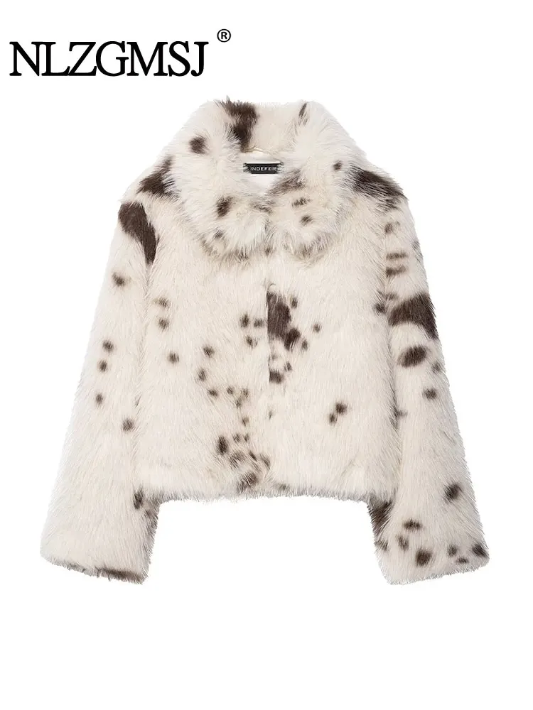 NLZGMSJ Casual Leopard Faux Fur Jackets Women Long Sleeve Buttons Loose Jackets Fashion 2025 Autumn Winter Thick Warm Outwears