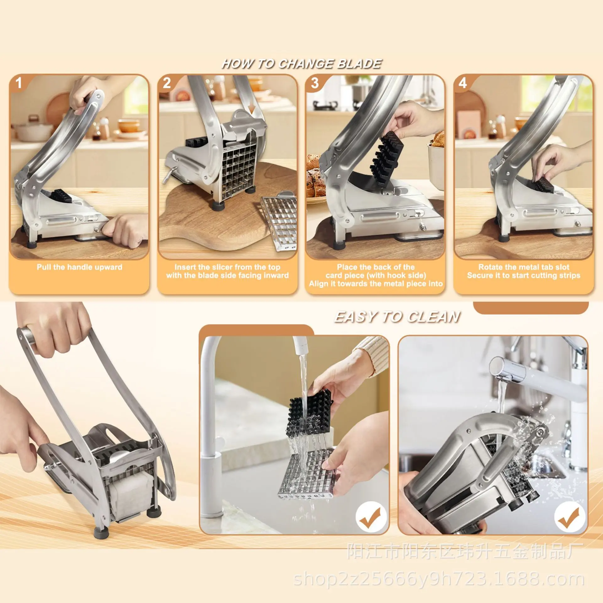Stainless Steel Potato Slicing Device with Ergonomic Handle and Non-Slip Base for Uniform Cucumber or Root Vegetable Strips Idea