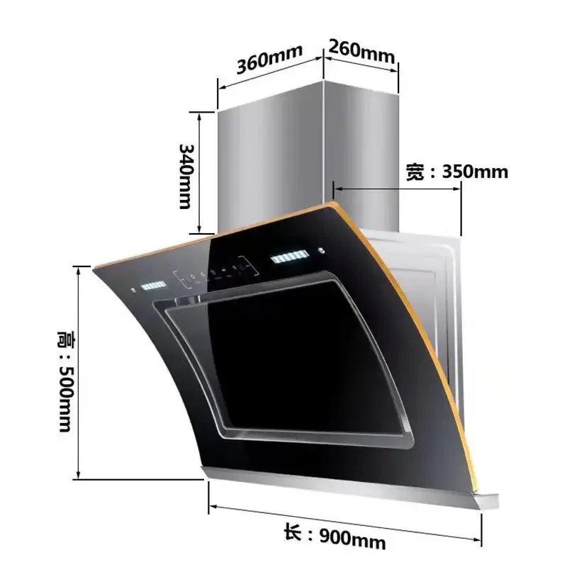 Modern High Quality Electric Wall-Mounted Kitchen Range Hood Extractor Baffle Filter Vented Exhaust Stainless Steel Household