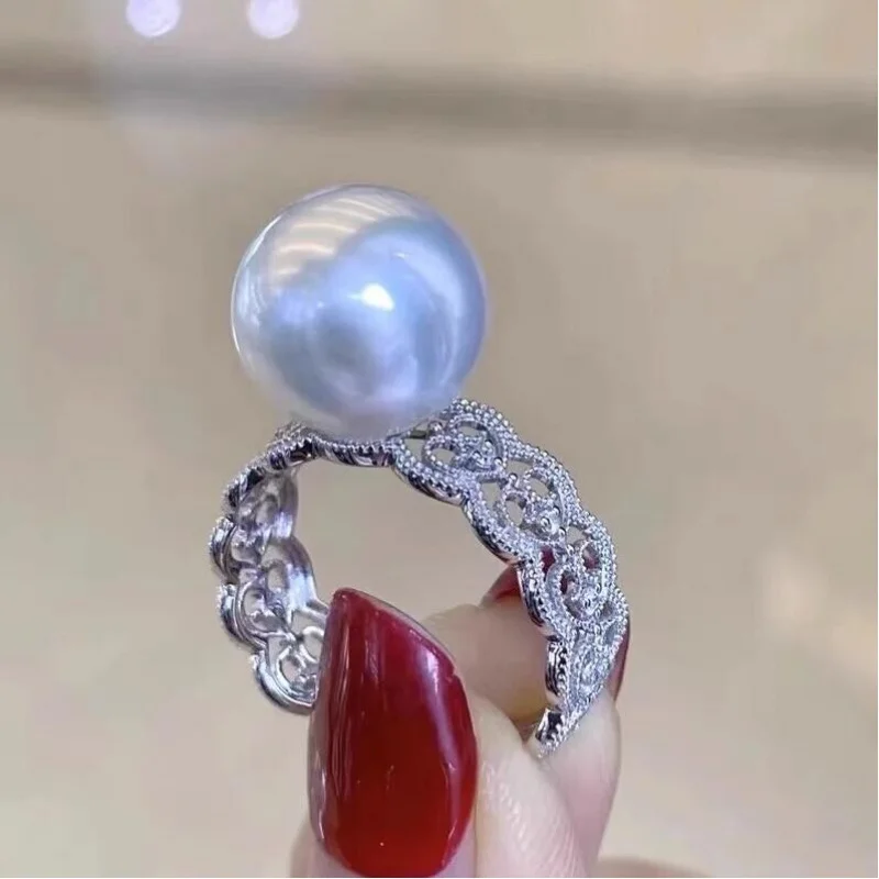 Gorgeous  HUGE AAAAA  10-11mm South Sea White ROUND Pearl Ring 925S ....
