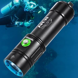 APLOS-linterna de buceo AP02, luz de buceo de 2500 lúmenes Con 4 modos de indicador de potencia, resistente al agua, antorcha de buceo subacuático con Re