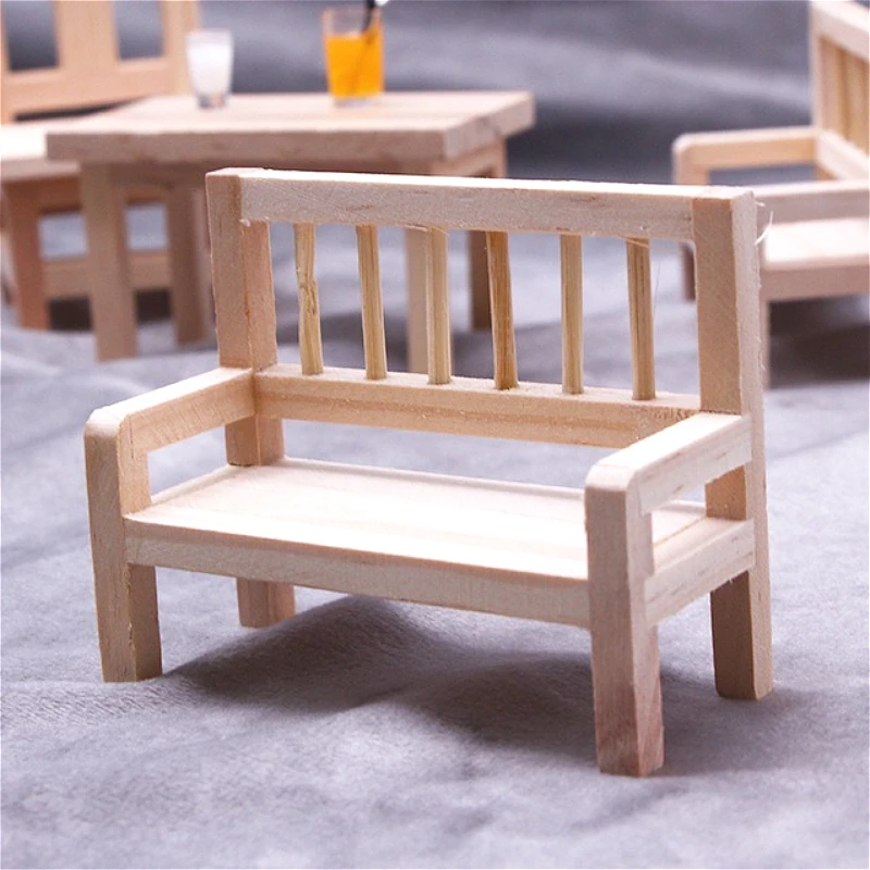 

1pc Dollhouse Mini Wooden Bench Model Playhouse Doll House Furniture Scene Accessories Decoration Miniature Backrest Chair Model