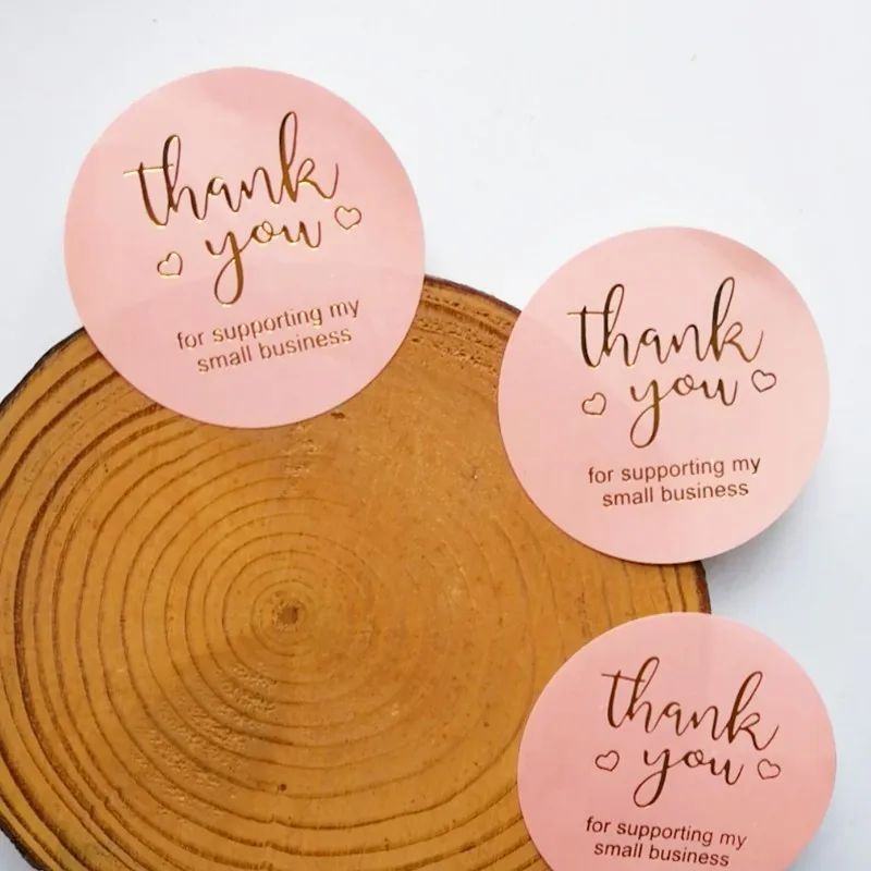 60Pcs Per pack 2inch Golden Thank You Bronzing Stickers round Pink Labels Mailing Supplies Festival paper large size 5*5CM