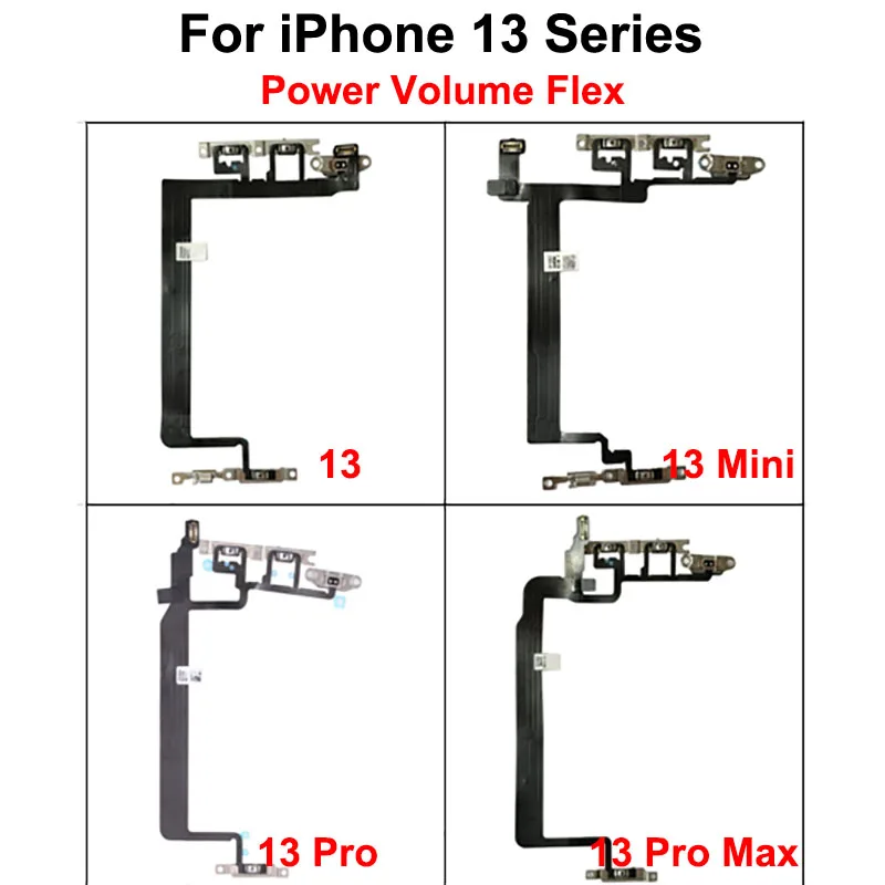 Flex de encendido y apagado para IPhone 13 Pro Max Plus Mini volumen arriba abajo botón lateral Cable flexible de cinta con Metal