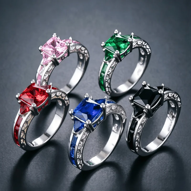 Multiple colors to choose from, fashionable and personalized inlaid geometric zircon ring, daily casual party cool jewelry