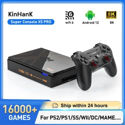 Kinhank Super Console X5 PRO Console per videogiochi retrò Plug and Play 4T con 16000 giochi per PS2/WII/SS/DC/N64 Android 12 TV Box