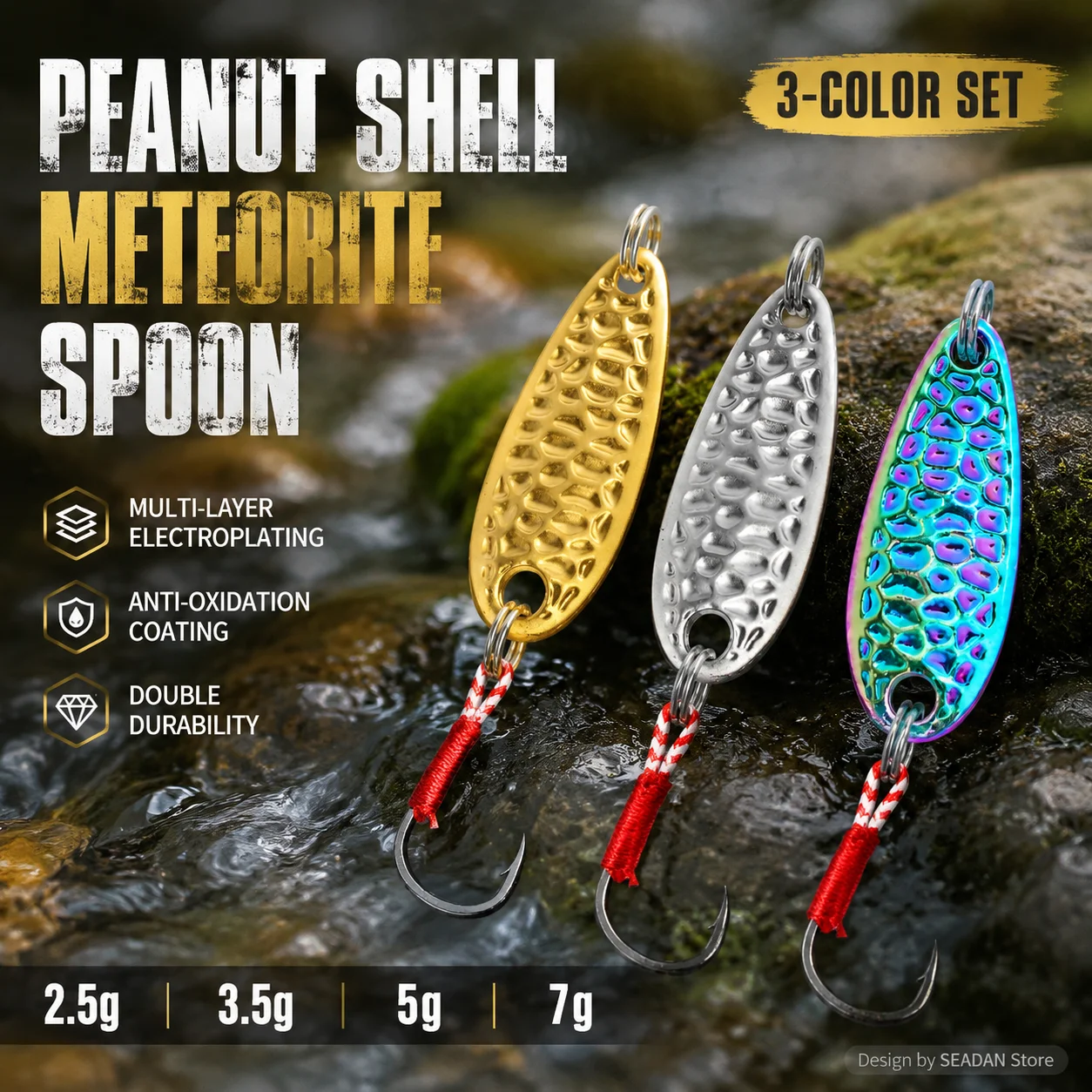 

Meteorite Texture Metal Spoon Lure 2.5g-7g Electroplating Single Hook Artificial Bait For Trout Bass Predatory Fish