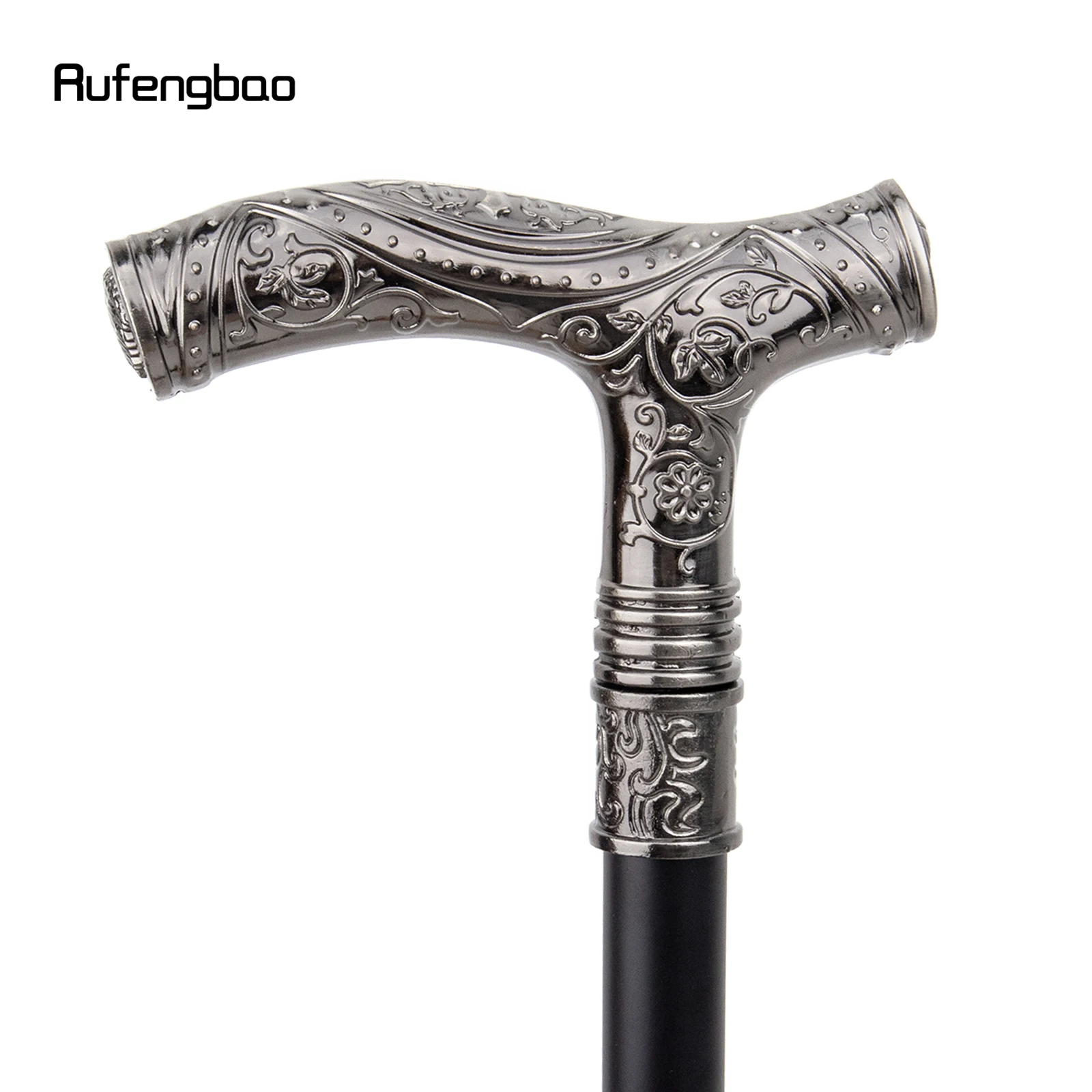 Silver Roaring Bear Head Flower Totem Relief Walking Cane Fashion Walking Stick Gentleman Crosier Knob Walking Stick 93cm