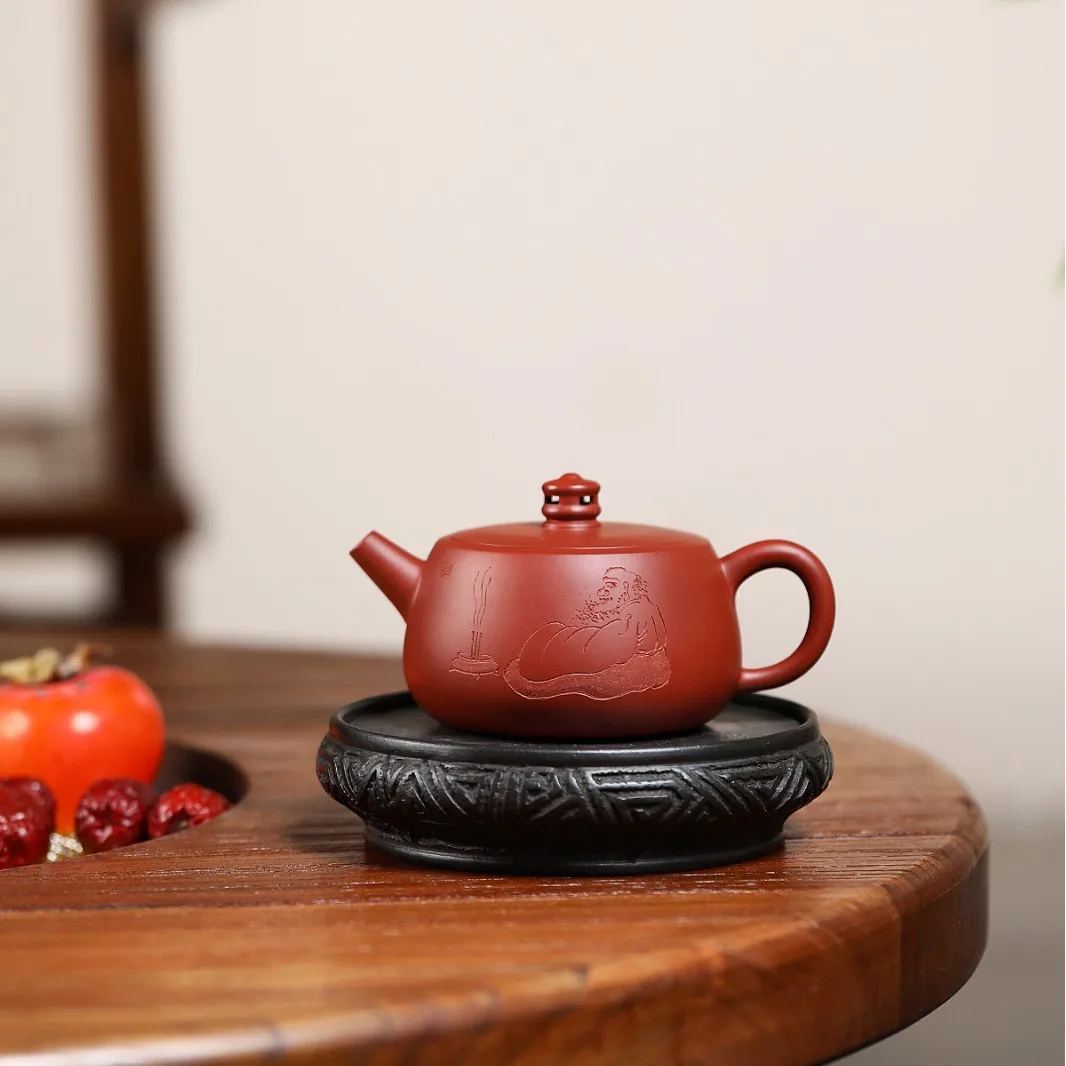 Zen-inspirierte Hanwa Teekanne mit breiter Öffnung, gerade Form, aus Original-Erz, Da Hong Pao Yixing Lila Ton Teekanne für Kung Fu Tee