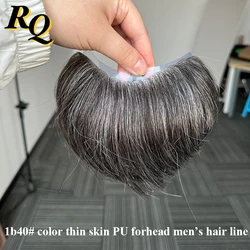 1b40# Mens Toupee Forhead Hair Grey Frontal Natural Hair Line For Men Thin Skin PU Gray Hair Forhead Frontal Hair