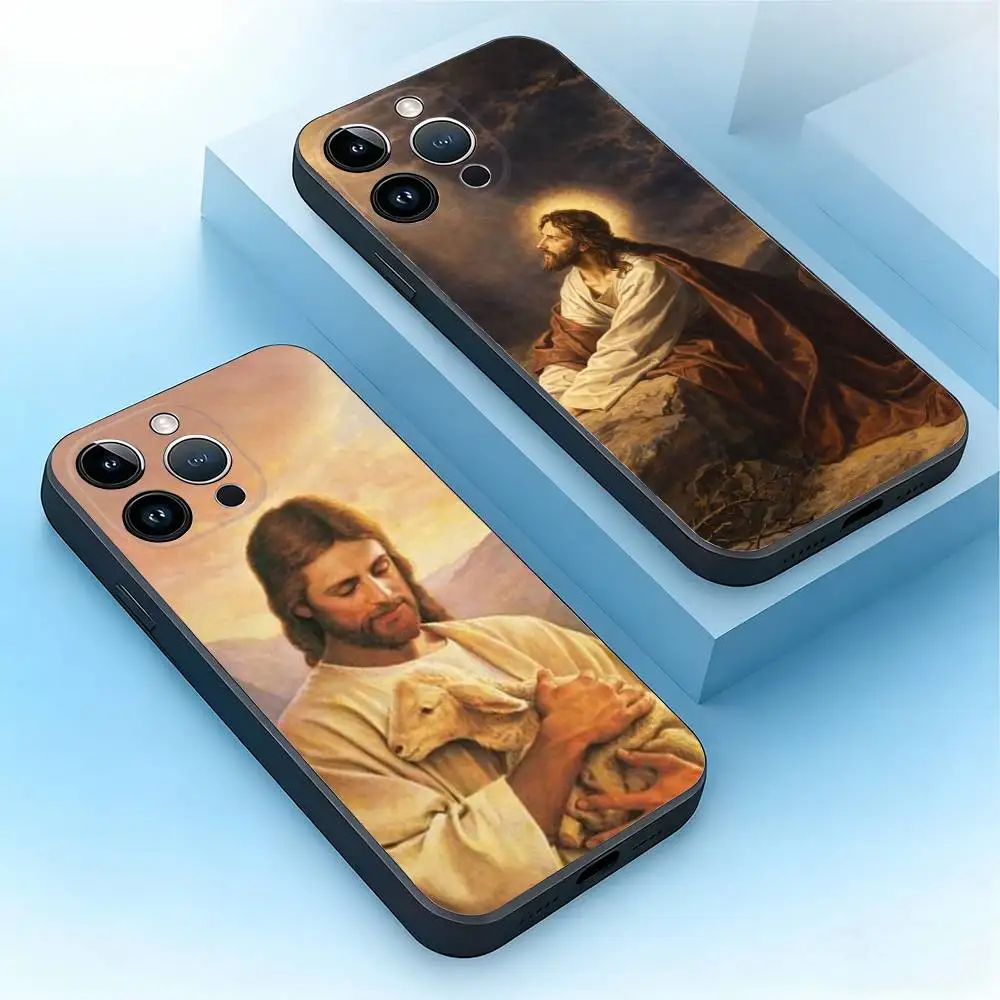 

God Jesus Pray Stickers Phone Case For iPhone 17,16,15,14,13,12,11,Air,XR,Pro,Max,Plus,mini,SE Silicone Black Cover