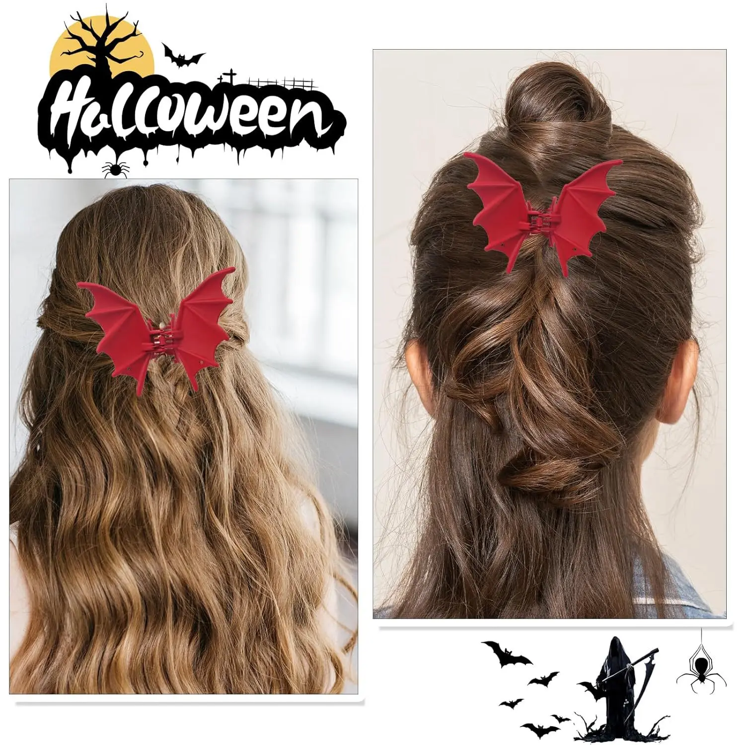 

Matte Black Bat Hair Claw Punk Gothic Ponytail Clip Halloween Party Hair Accessory Hairclips for Women Cosplay Claw Clip
