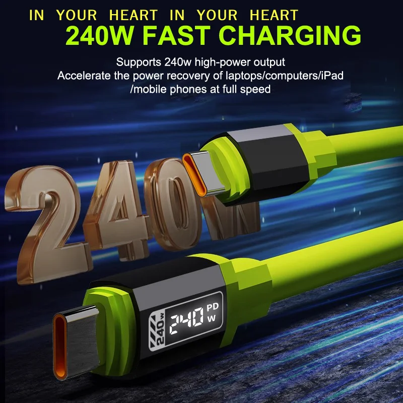 【X】240W USB C Cable With Power Display Fast Charging Charger For  15 16 17   Huawei Phones Type C Cord 1-2m