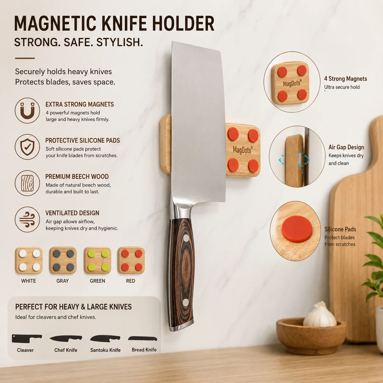 Magnetic Knife Strip - Portacoltelli e Portautensili Magnetico in Silicone