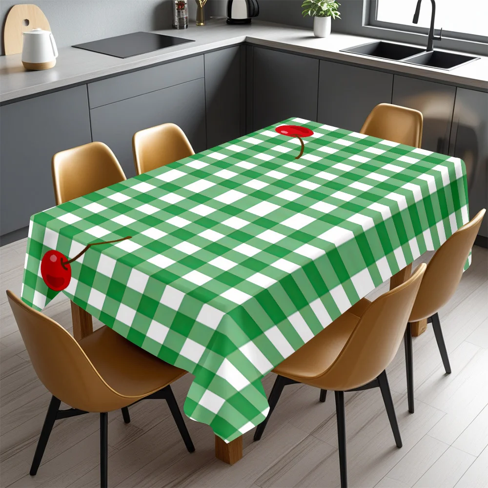 Green and White Gingham Picnic Tablecloth Waterproof Dining Table Cover for Outdoor Patio Picnic Area
