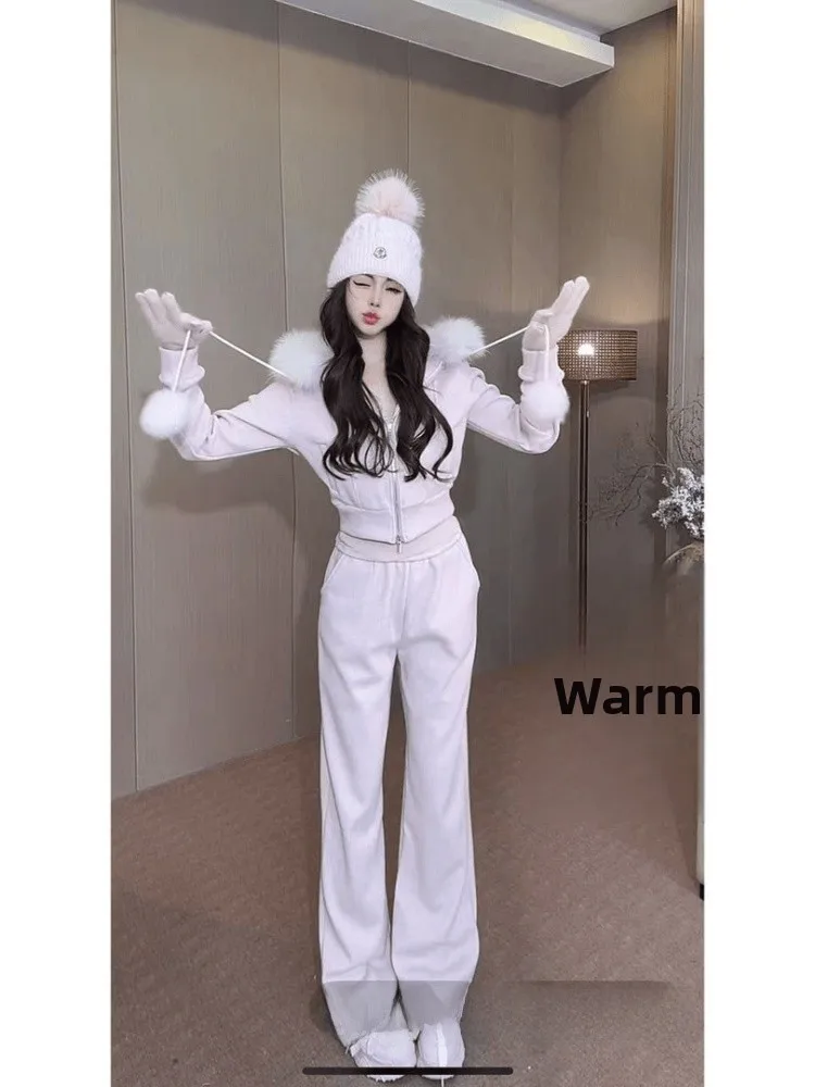 

Корейский модный женский комплект из двух предметов: куртка с капюшоном и брюки с эффектом похудения, очень милый, зимний, повседневный