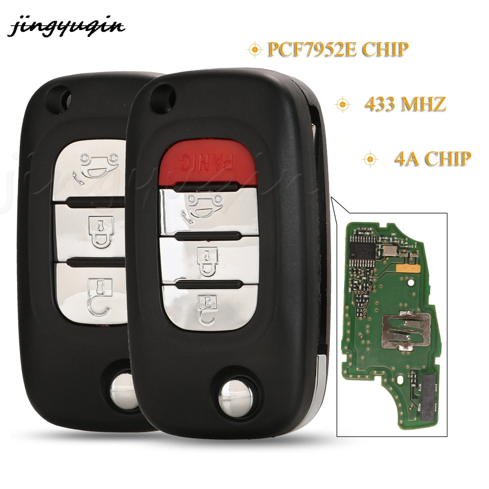 

jingyuqin 3/4 Button Flip Remote Smart Car Key Fob 433Mhz 4A Chip For Mercedes Benz Smart Fortwo 453 Forfour 2015 2016 2017