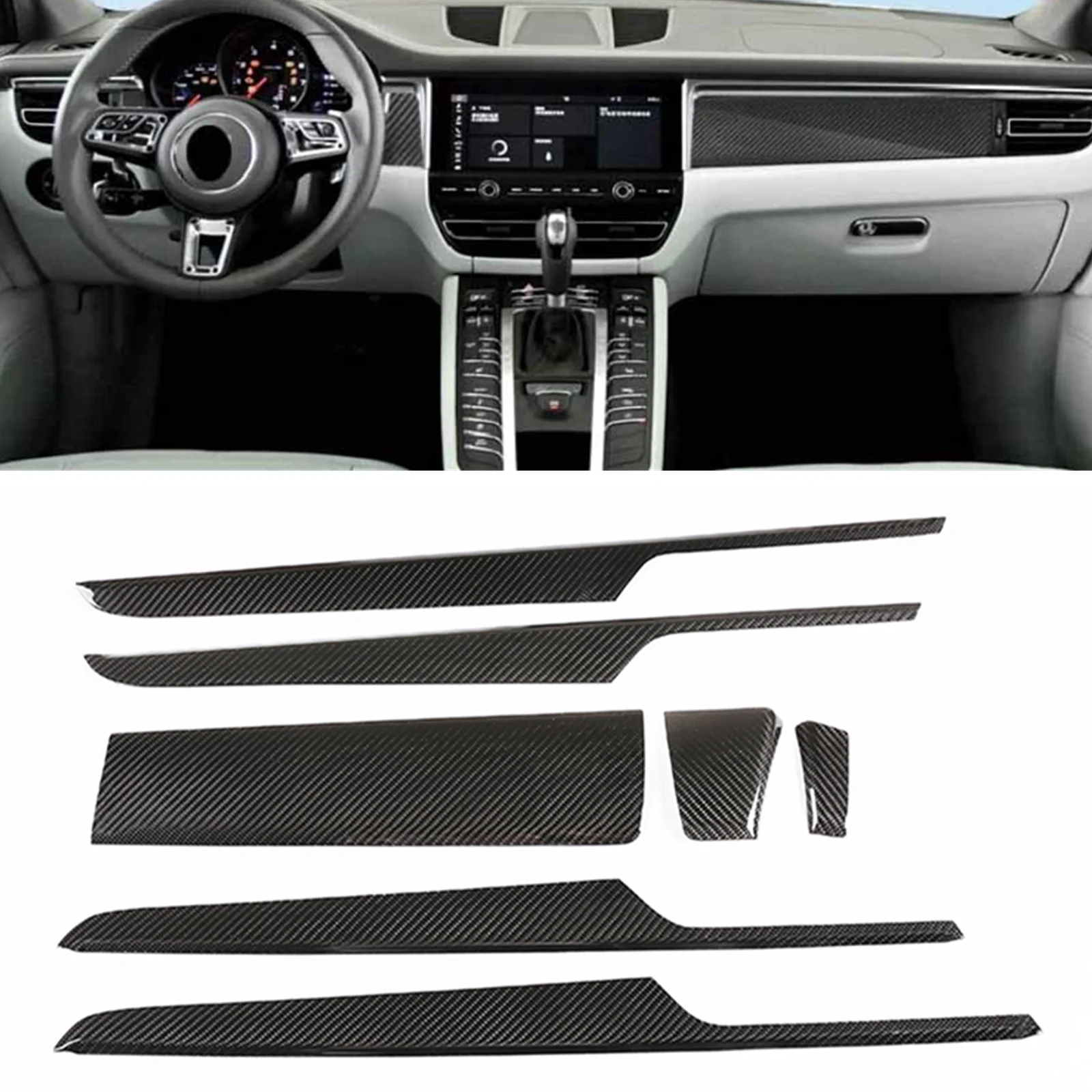 

7pc/set For Porsche Macan 2019-2020 Real Carbon Fiber Interior Center Console Dashboard Trim Inner Side Door Panel Sticker Cover