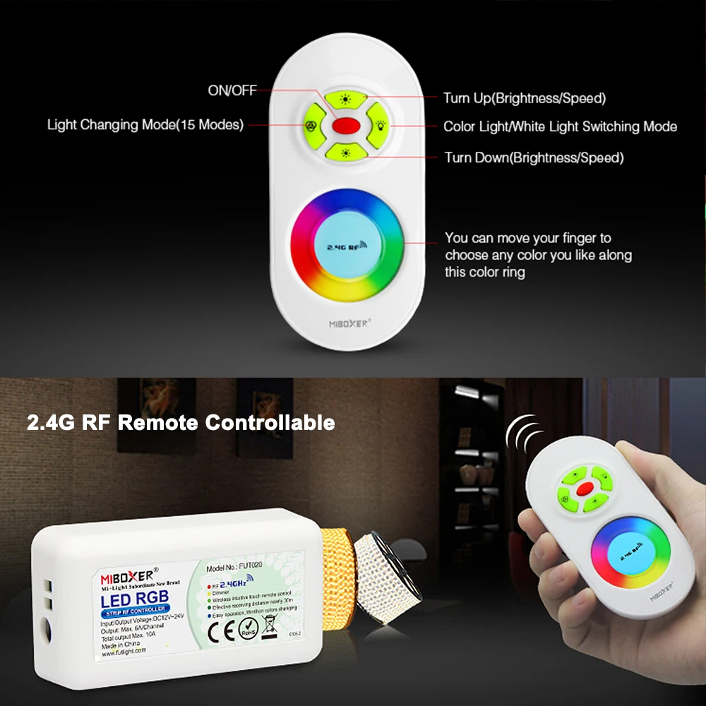 Miboxer FUT020 DC12-24V 2.4GHzRF RGB Brightness and saturation controllable adjustable Controller Dimmer for Led Strip/FCOB