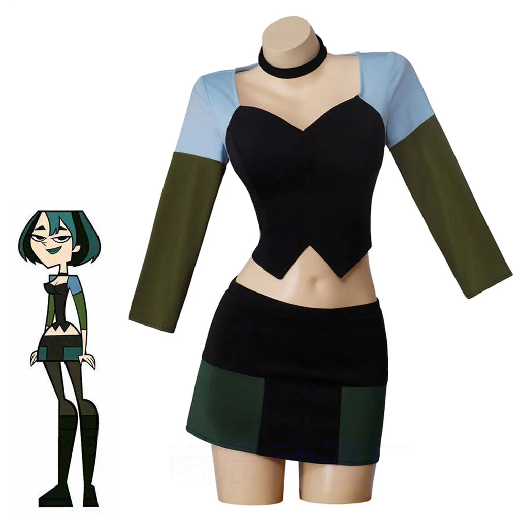 Anime Total Drama Island Gwen Cosplay Costume Women Sexy Long Sleeve Top Skirts Uniform Dresses Halloween Carnival Party Clothes