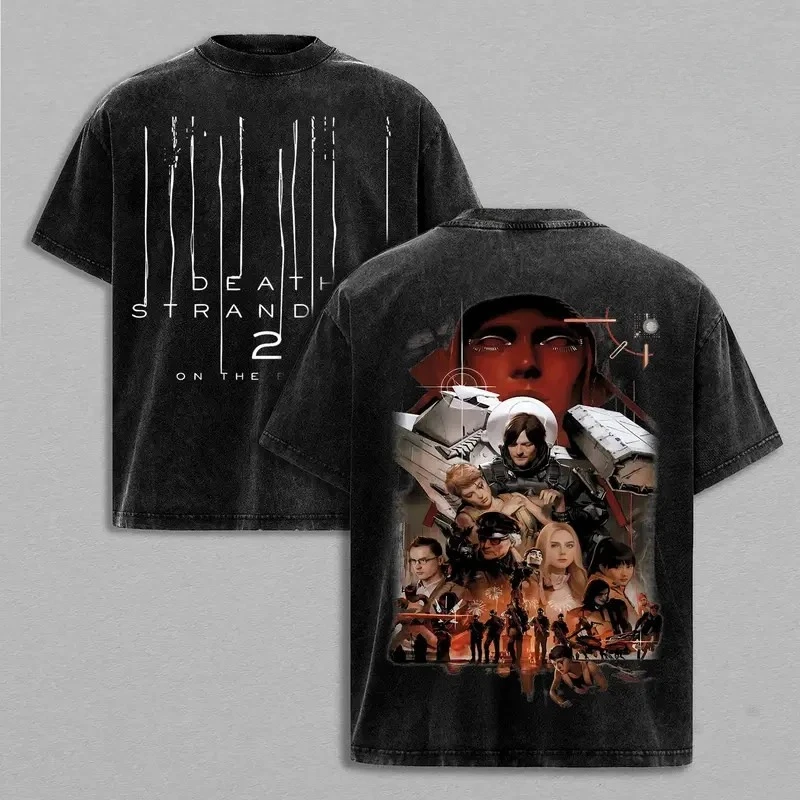 Vintage Washed Black Death Stranding BT Strands Graphic Washed T-Shirt Cotton Men Women Streetwear Tee