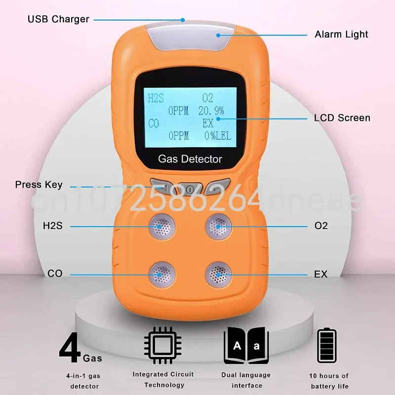 Portable Multi-functional Rechargeable 4 in 1 Gas Meter Tester Analyzer with Digital Display Voice Sound Light Vibration Alarm