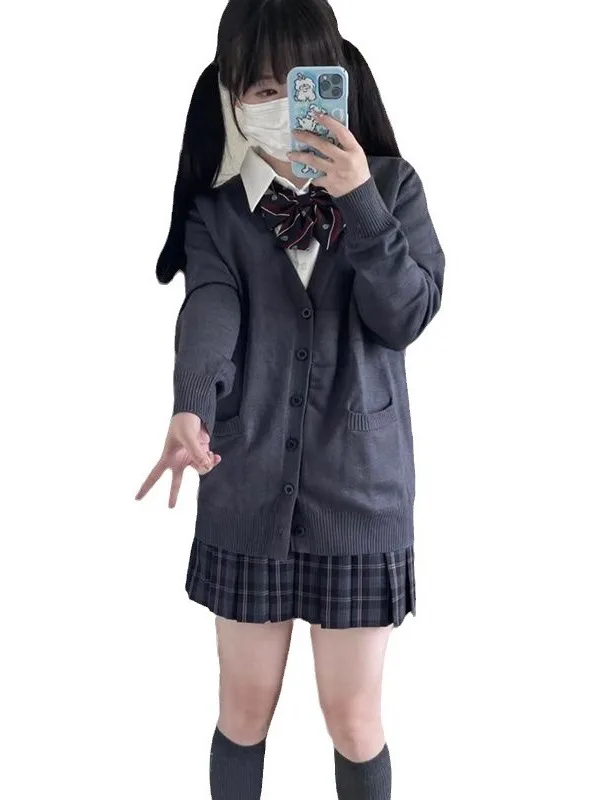 سترة طويلة محبوكة متعددة الاستخدامات فضفاضة من Sve V-Ne سترة نسائية يابانية Sle JK للخريف والشتاء وصل حديثًا للكلية Sle