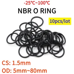 10 peças nbr o anel de vedação espessura cs 1.5mm od 5 ~ 80mm espaçador de borracha nitrílica butadieno arruela de resistência a óleo redonda preta