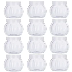 12Pcs 150ml Pumpkin Jar Transparent Plastic Jar With Lid Candy Cookies Grain Tea Seasoning Storage Container Kithchen Supplies