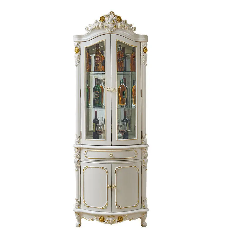 European-style wine cabinet, solid wood triangular cabinet, glass dining room corner American dining room side cabinet