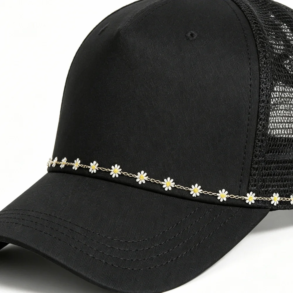 3pcs/Set Chill Detachable Cap Charms Alloy Flower DIY Hat Chain Link Leaves Stainless Steel Rolo Chain Outfit Accessories view 2