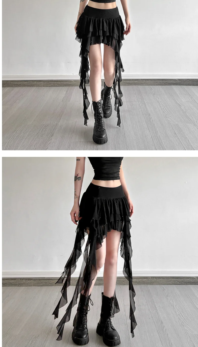 Aoaiiys White Skirts Women Irregular Ruffled Lace Mini Skirt Fashion French High Waisted A-Line Skirts Summer New Female Skirts